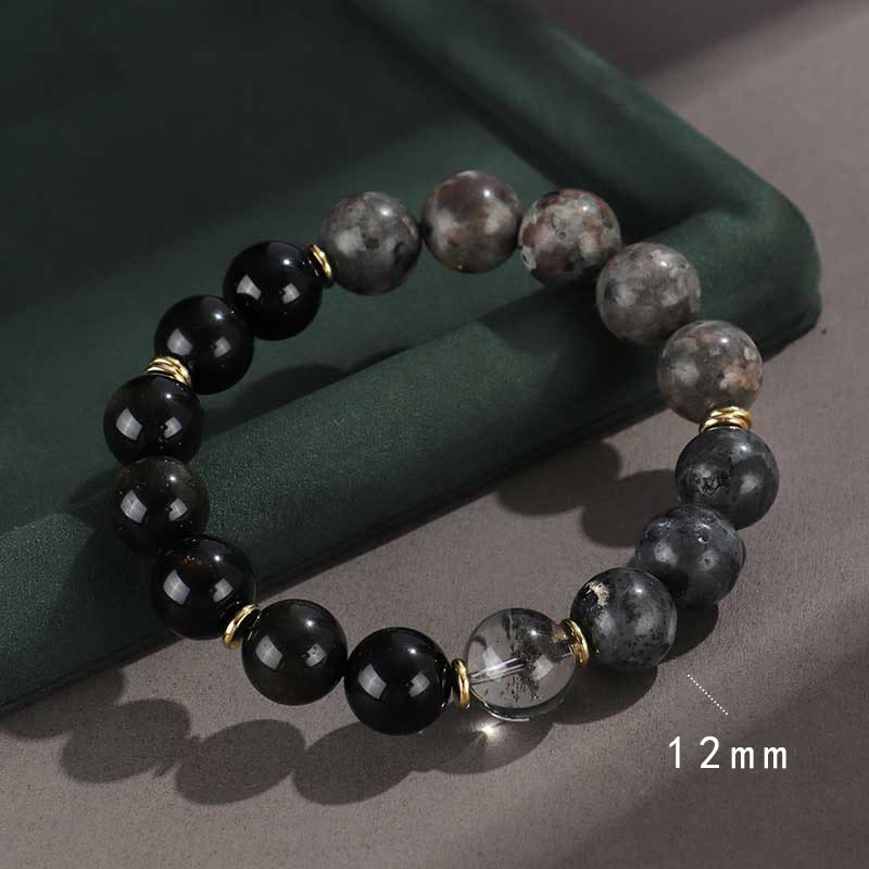 Pulsera de protección de riqueza con seis palabras auténticas de Buda, piedra de lava, obsidiana, ojo de tigre y ónix negro, brillo dorado, plata de ley 925