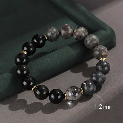 Pulsera de protección de riqueza con seis palabras auténticas de Buda, piedra de lava, obsidiana, ojo de tigre y ónix negro, brillo dorado, plata de ley 925