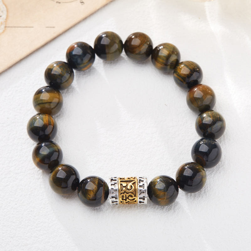 Pulsera de coraje con seis palabras verdaderas y ojo de tigre de piedras de Buda 