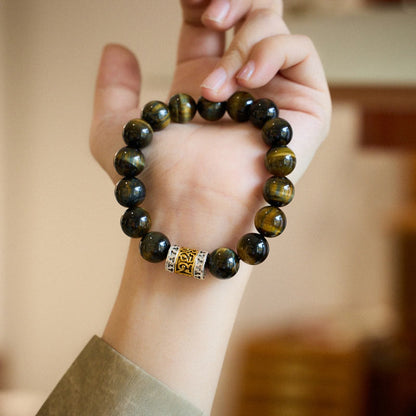 Pulsera de coraje con seis palabras verdaderas y ojo de tigre de piedras de Buda 