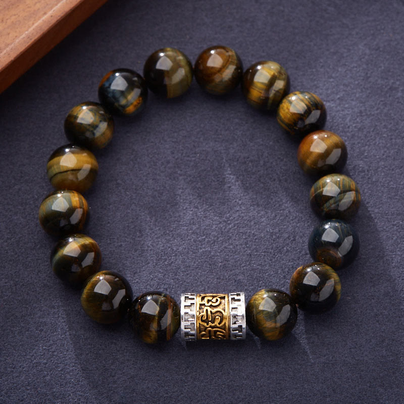 Pulsera de coraje con seis palabras verdaderas y ojo de tigre de piedras de Buda 