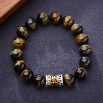 Pulsera de coraje con seis palabras verdaderas y ojo de tigre de piedras de Buda 