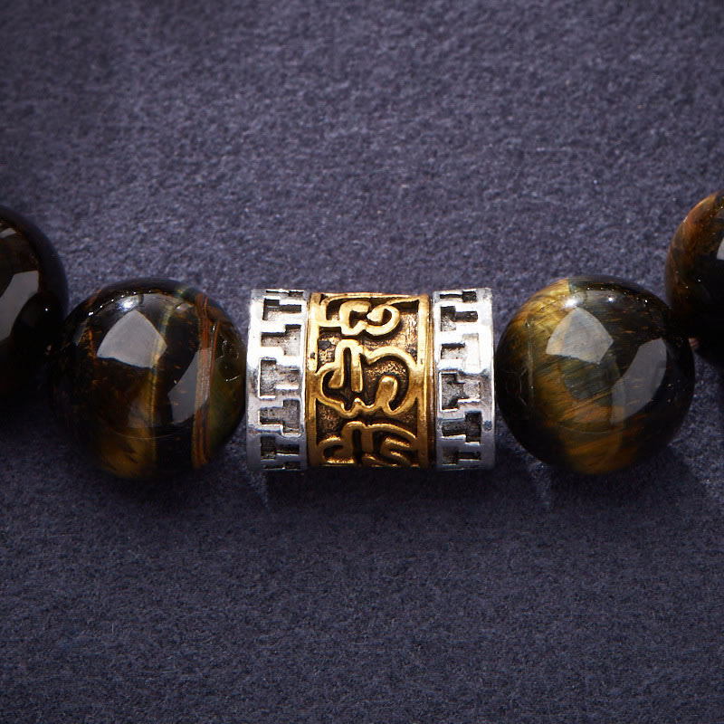 Pulsera de coraje con seis palabras verdaderas y ojo de tigre de piedras de Buda 