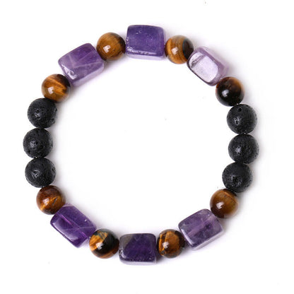 Buddha Stones Various Crystals Cube Amethyst Lava Rock Support Bracelet