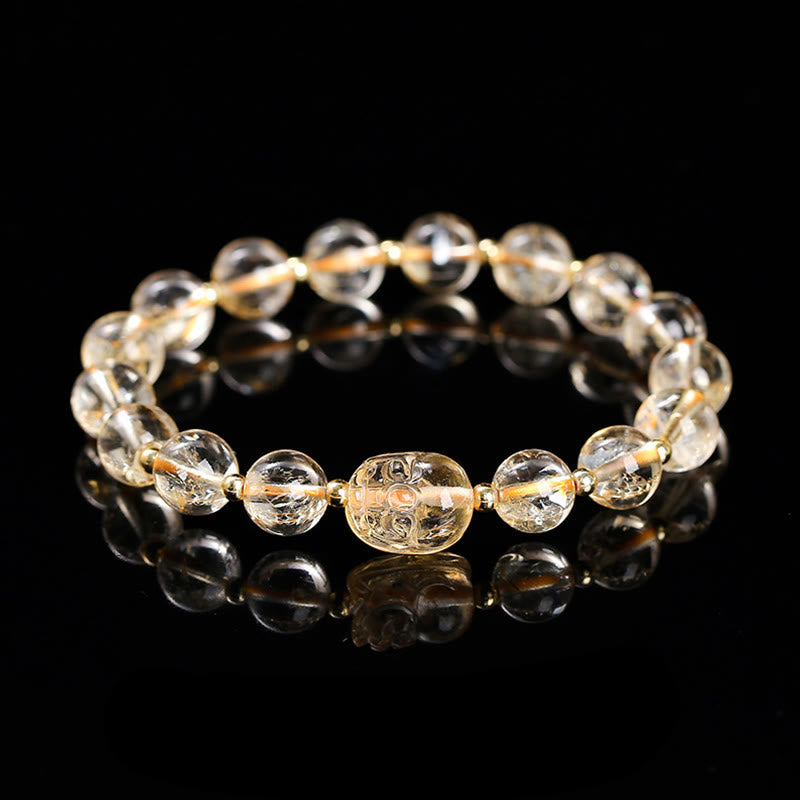 Pulsera de cristal rosa cálido con piedras de Buda y varios cristales PIXIU 