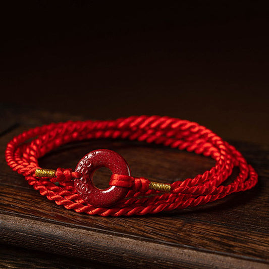 Cadena para el vientre de hilo rojo con hebilla de paz y cinabrio natural de piedras de Buda 