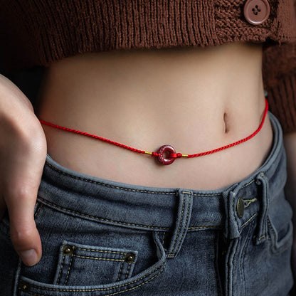 Cadena para el vientre de hilo rojo con hebilla de paz y cinabrio natural de piedras de Buda 