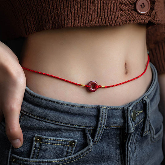 Cadena para el vientre de hilo rojo con hebilla de paz y cinabrio natural de piedras de Buda 