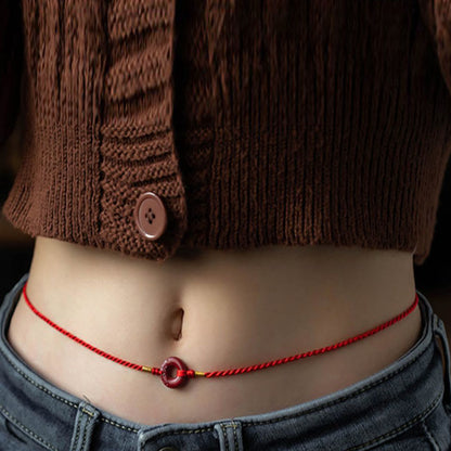 Cadena para el vientre de hilo rojo con hebilla de paz y cinabrio natural de piedras de Buda 