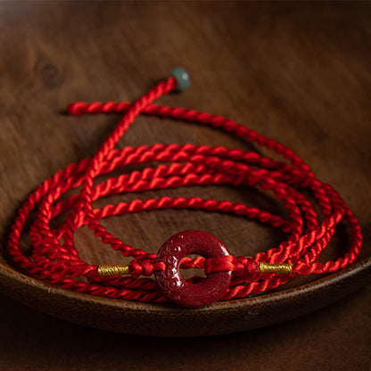Cadena para el vientre de hilo rojo con hebilla de paz y cinabrio natural de piedras de Buda 