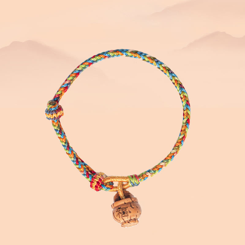 Pulsera de Buda con piedras de madera de melocotón y carácter Fu para la seguridad y la prosperidad 