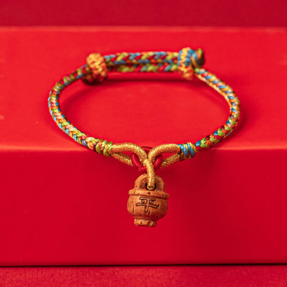 Pulsera de Buda con piedras de madera de melocotón y carácter Fu para la seguridad y la prosperidad 