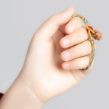 Pulsera de Buda con piedras de madera de melocotón y carácter Fu para la seguridad y la prosperidad 