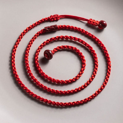 Buddha Stones Natural Cinnabar Calm Blessing Red String Belly Chain