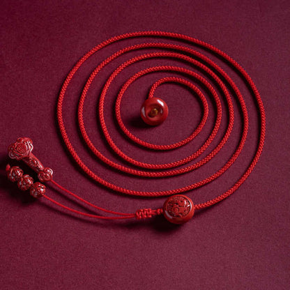Buddha Stones Natural Cinnabar Chinese Zodiac Ruyi Handle Fu Character Lotus Blessing Red String Belly Chain