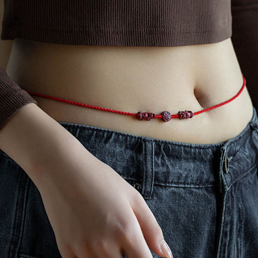 Cadena para el vientre de hilo rojo con bendición de calma y cinabrio natural de Buda PiXiu 