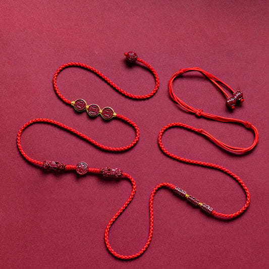 Cadena para el vientre de hilo rojo con bendición de calma y cinabrio natural de Buda PiXiu 