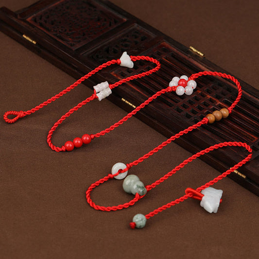 Cadena para el vientre de hilo rojo con bendición de madera de melocotón y piedras de Buda del zodíaco chino