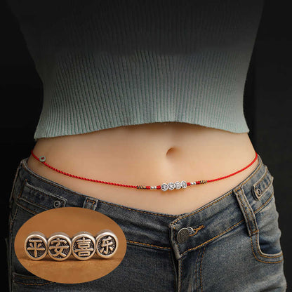 Cadena para el vientre con hilo rojo y bendición de plata de ley 999 con piedras de Buda 