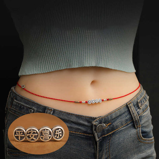 Cadena para el vientre con hilo rojo y bendición de plata de ley 999 con piedras de Buda 
