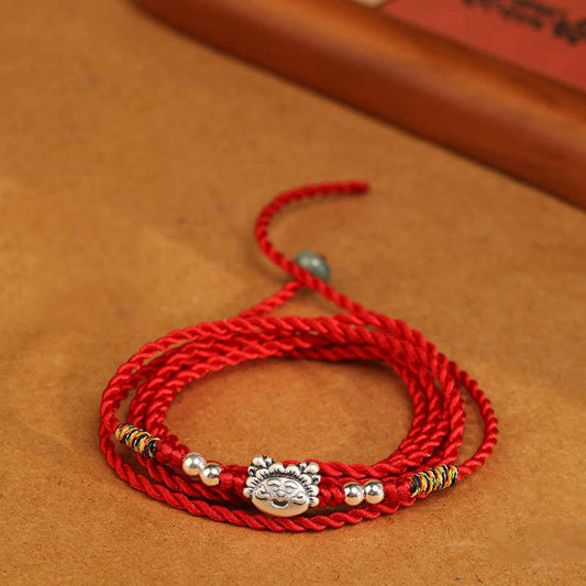 Cadena para el vientre con hilo rojo y bendición de plata de ley 999 con piedras de Buda 
