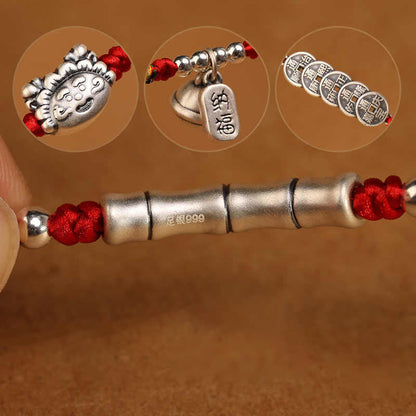 Cadena para el vientre con hilo rojo y bendición de plata de ley 999 con piedras de Buda 
