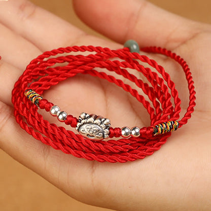 Cadena para el vientre con hilo rojo y bendición de plata de ley 999 con piedras de Buda 