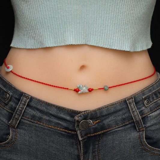Cadena para el vientre con hilo rojo, bendición y hebilla de paz de jade con piedras de Buda 