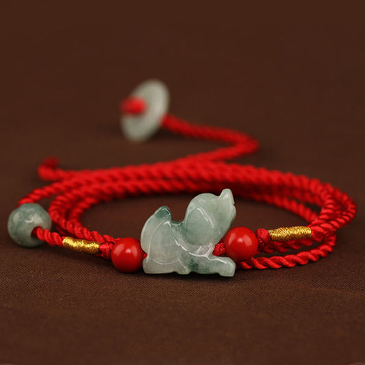 Cadena para el vientre con hilo rojo, bendición y hebilla de paz de jade con piedras de Buda 