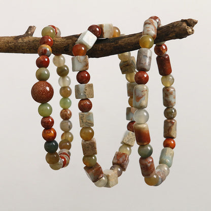 Buddha Stones Armband mit rotem Achat und Shoushan-Stein, Ruhe und Segen 