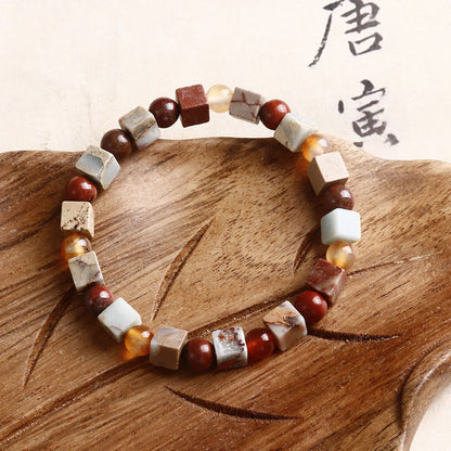 Buddha Stones Armband mit rotem Achat und Shoushan-Stein, Ruhe und Segen 