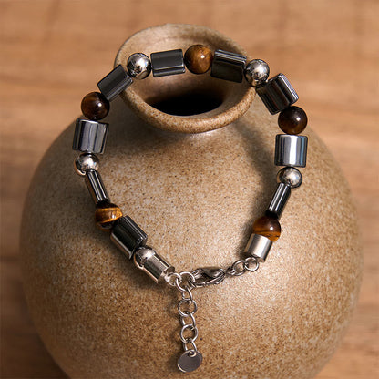 Pulsera de cadena con hebilla de soporte de jaspe Picasso, hematita, ojo de tigre y piedras de Buda 