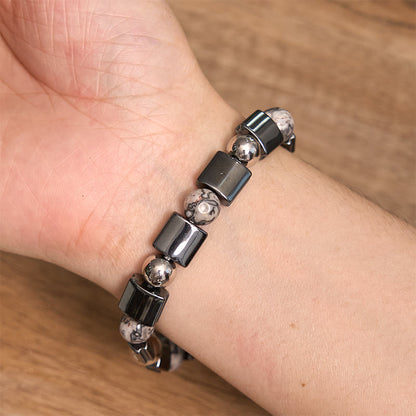 Pulsera de cadena con hebilla de soporte de jaspe Picasso, hematita, ojo de tigre y piedras de Buda 