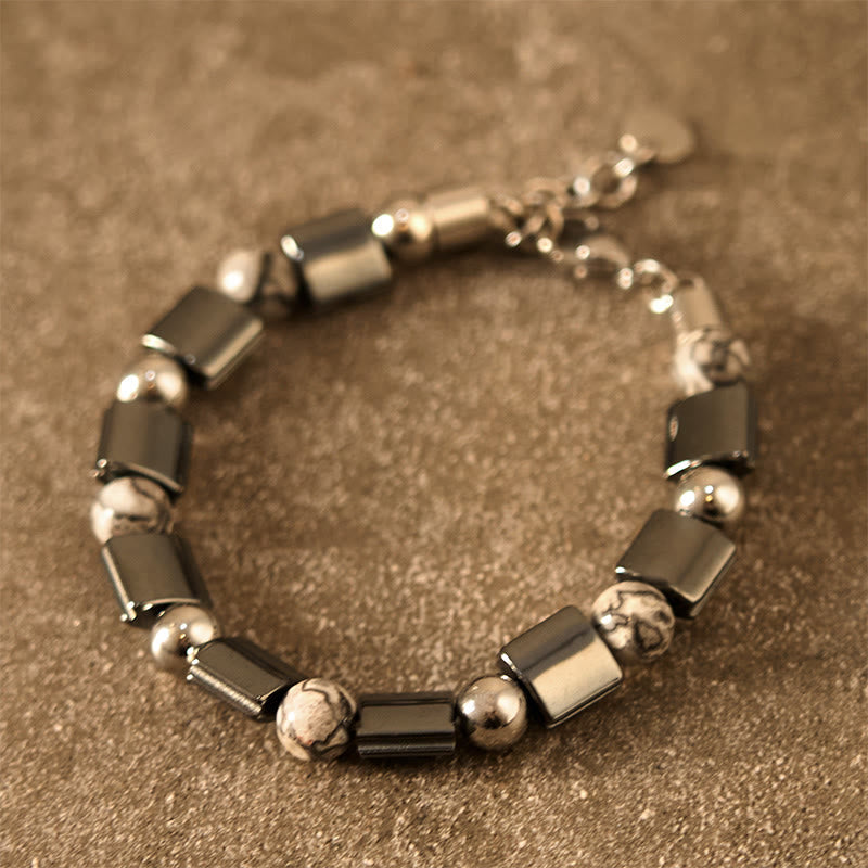 Pulsera de cadena con hebilla de soporte de jaspe Picasso, hematita, ojo de tigre y piedras de Buda 