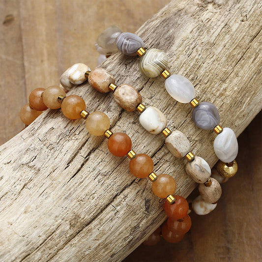 Buddha Stones Botswana Agate Red Agate  Emperor Stone Creativity Triple Wrap Bracelet