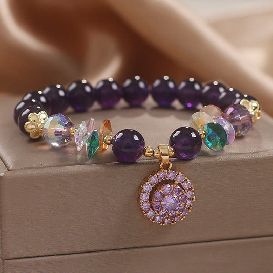 Buddha Stones Armband mit Amethyst, grünem Kristall, Citrin, weißem Kristall, spirituellem Bewusstsein