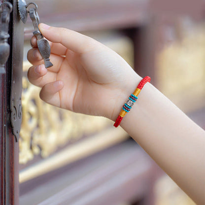 Pulsera de plata de ley 925 con seis palabras auténticas, hilo rojo y negro, piedras de Buda 