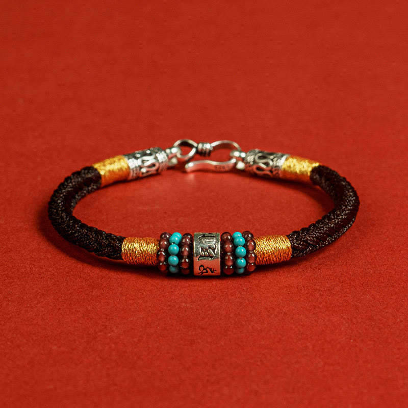 Pulsera de plata de ley 925 con seis palabras auténticas, hilo rojo y negro, piedras de Buda 