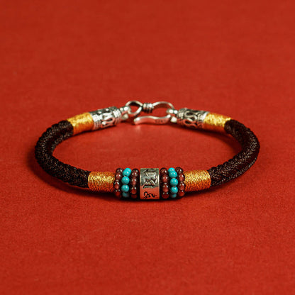 Pulsera de plata de ley 925 con seis palabras auténticas, hilo rojo y negro, piedras de Buda 
