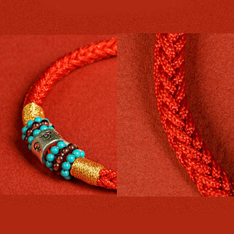 Pulsera de plata de ley 925 con seis palabras auténticas, hilo rojo y negro, piedras de Buda 