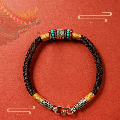 Pulsera de plata de ley 925 con seis palabras auténticas, hilo rojo y negro, piedras de Buda 