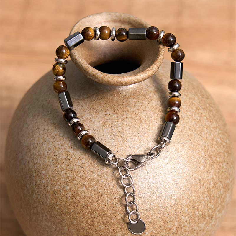 Pulsera de cadena con hebilla de hematita y ojo de tigre de Buddha Stones 