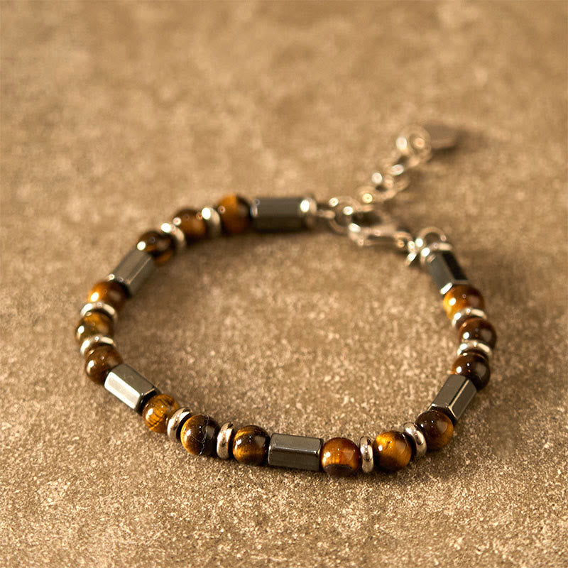 Pulsera de cadena con hebilla de hematita y ojo de tigre de Buddha Stones 