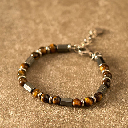 Pulsera de cadena con hebilla de hematita y ojo de tigre de Buddha Stones 