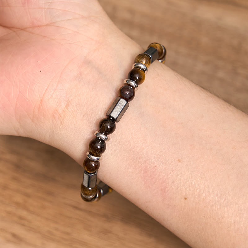 Pulsera de cadena con hebilla de hematita y ojo de tigre de Buddha Stones 