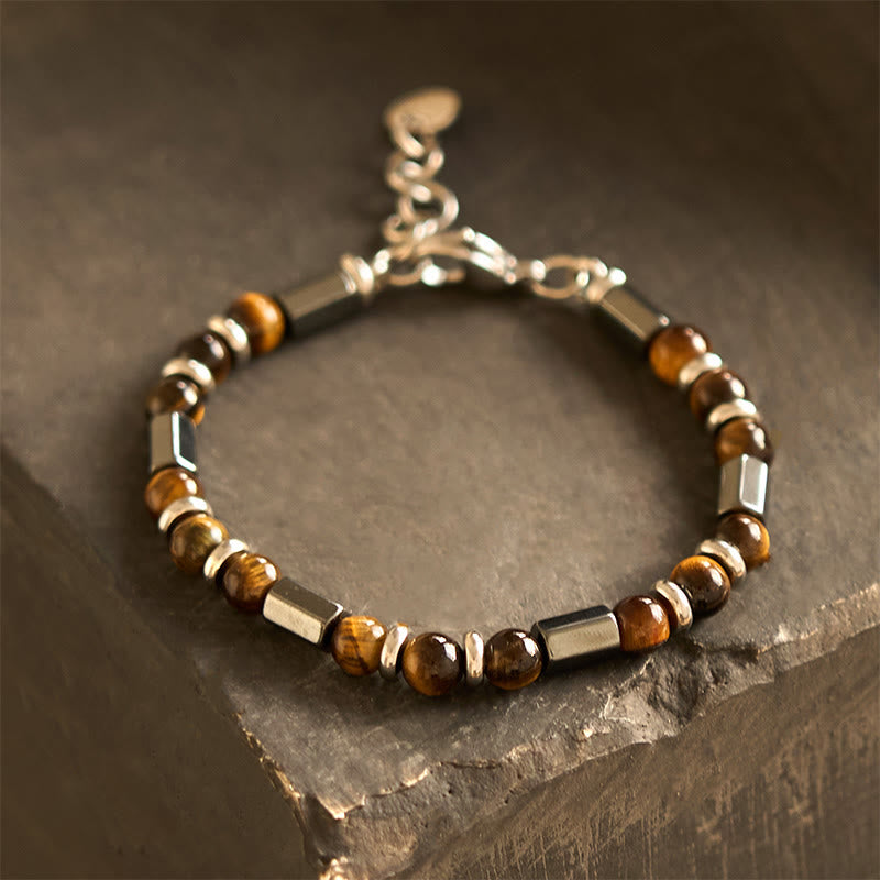 Pulsera de cadena con hebilla de hematita y ojo de tigre de Buddha Stones 