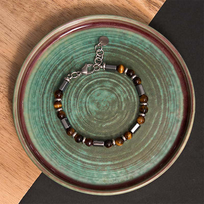 Pulsera de cadena con hebilla de hematita y ojo de tigre de Buddha Stones 
