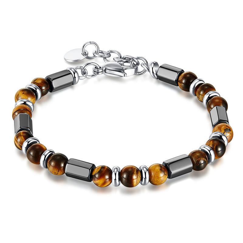 Pulsera de cadena con hebilla de hematita y ojo de tigre de Buddha Stones 