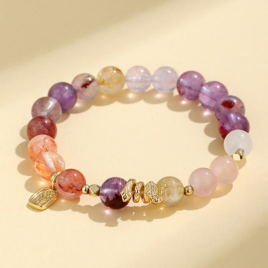 Buddha Stones Verschiedene Kristalle Rosa Kristall Amethyst Jahr der Schlange Glücksarmband 