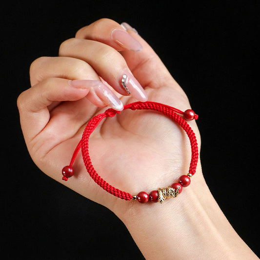 Buddha Stones Zinnober Handgefertigtes Jahr der Schlangenschnur Schutz Geflochtenes Armband 
